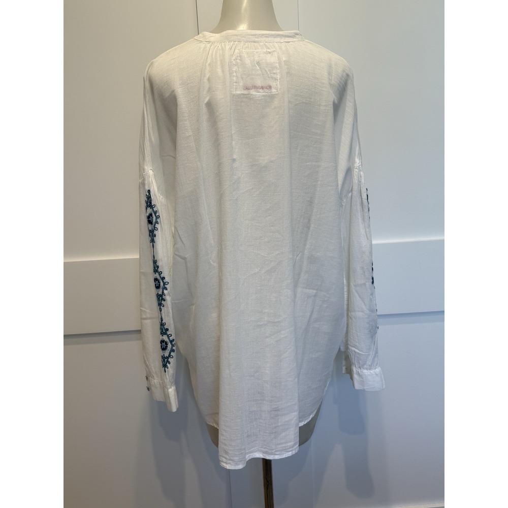 Johnny Was 3J Workshop White Embroidered Boho Tunic Women's L Fairy Festival - Picture 3 of 9